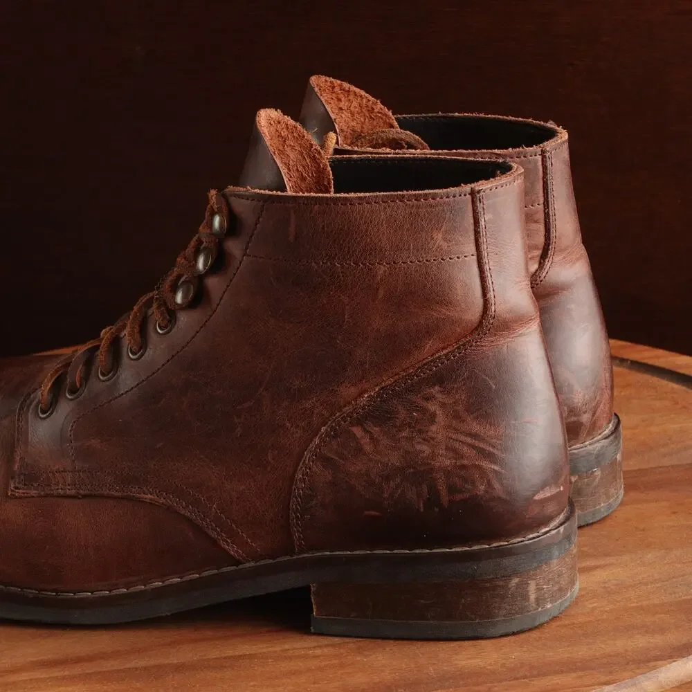 Rhodes Boots Mens SZ 10 Brown Dean Plain Toe Leather Ankle Heritage Classic READ